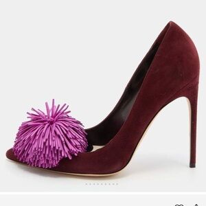 Brian Atwood  Burgundy suede Heels with Purple Pom-Poms size 36.5